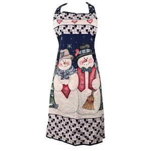 Winter Snowmen Birds Snow Apron Christmas Homemade Blue Cardinal Holiday